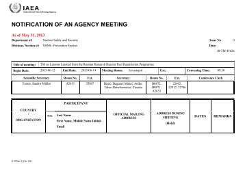 NOTIFICATION OF AN AGENCY MEETING
