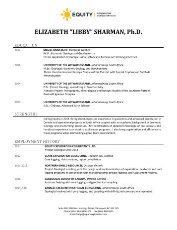 SHARMAN, Ph.D. - Equity Exploration Consultants Ltd.