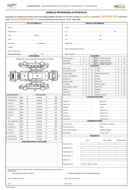 Verbale di riconsegna auto a fine locazione - LeasePlan