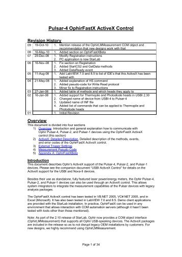 Pulsar-4 OphirFastX ActiveX Control - Ophir Optronics