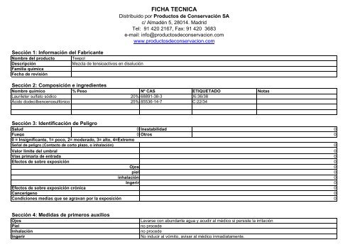 ficha tecnica - Productos de ConservaciÃ³n