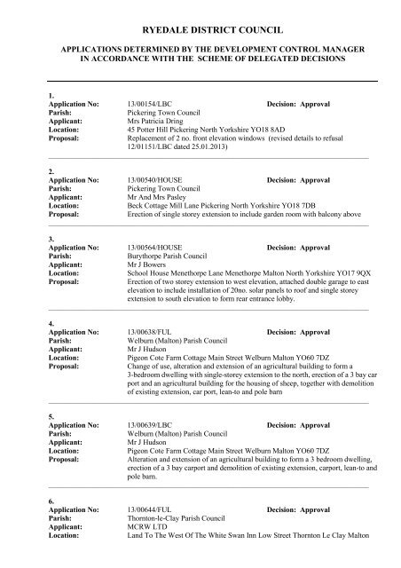 Delegated 19 08 2013 Ryedale District Council