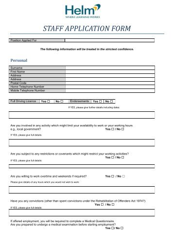 Staff application form (PDF) - Helm Training