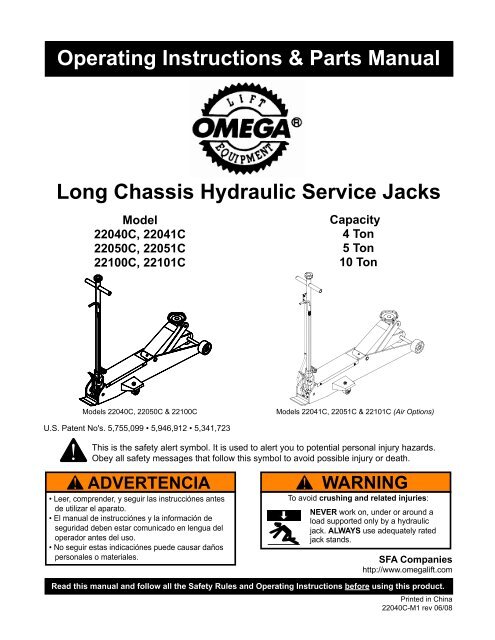 Long Chassis Hydraulic Service Jacks Operating Instructions ...