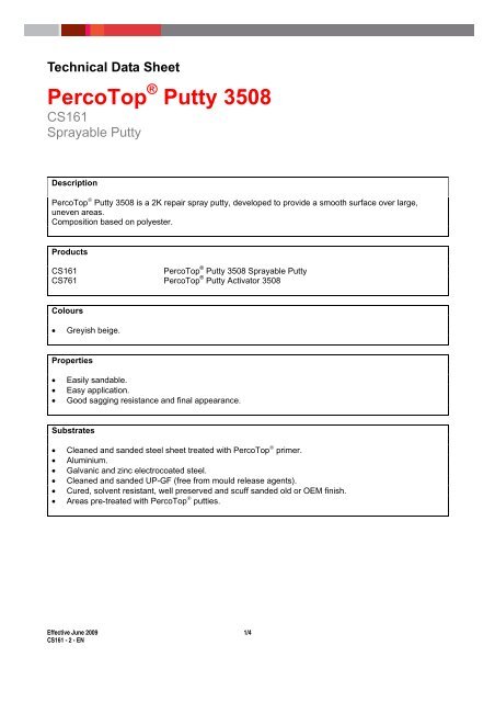 Technical Data Sheet PercoTop ® Putty 3508 - Movac Group Limited