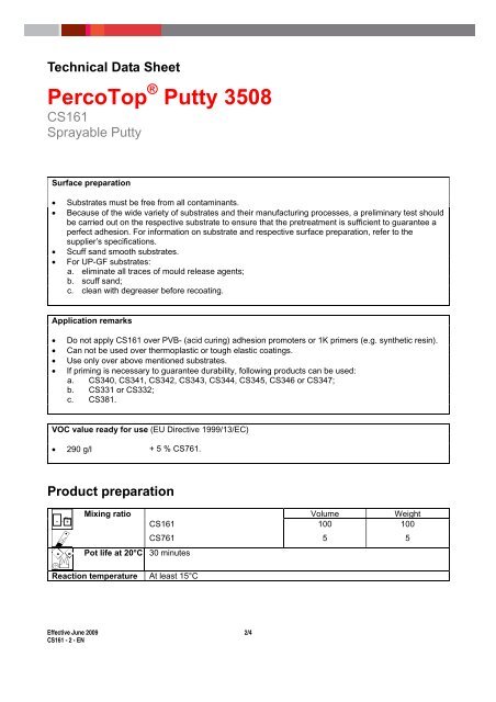 Technical Data Sheet PercoTop ® Putty 3508 - Movac Group Limited
