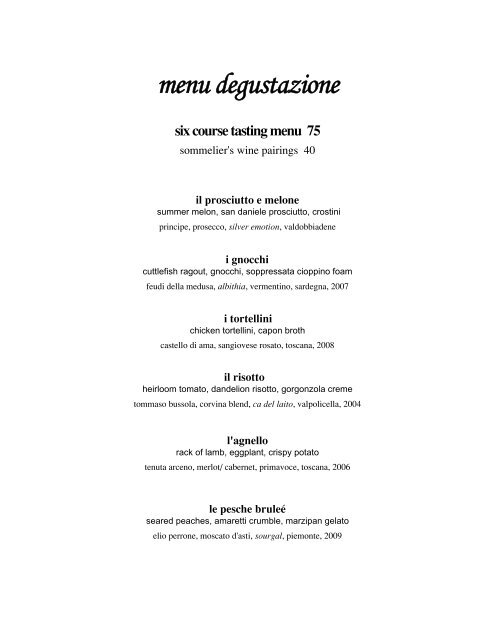 menu degustazione - Drago Centro