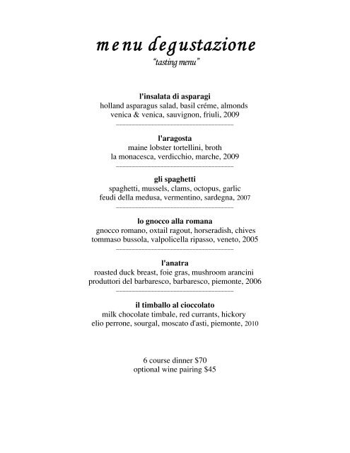 menu degustazione - Drago Centro