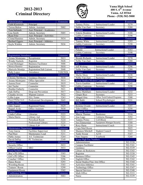 2012-2013 Criminal Directory - Yuma High School