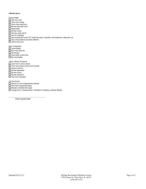 Health Assessment Form-Female (PDF) - DuPage Neurology ...