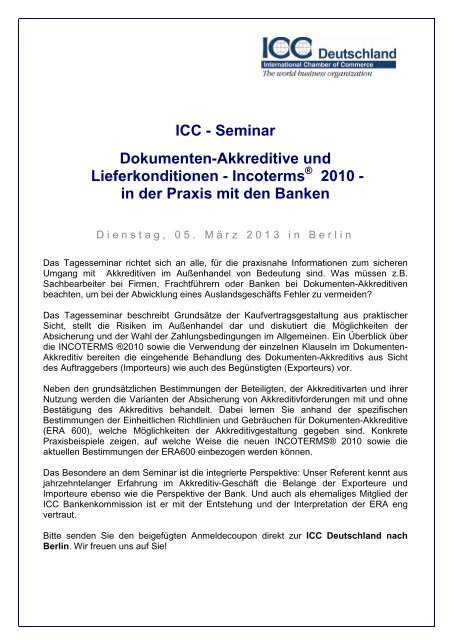 in der Praxis mit den Banken - ICC Deutschland