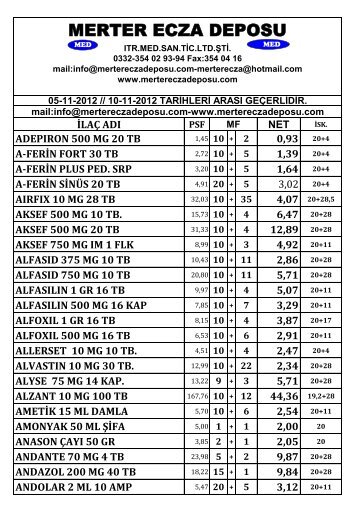 Fiyat Listesi Ä°ndir - merter ecza deposu