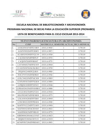Becas PRONABES ENBA 2013-2014 - Escuela Nacional de ...