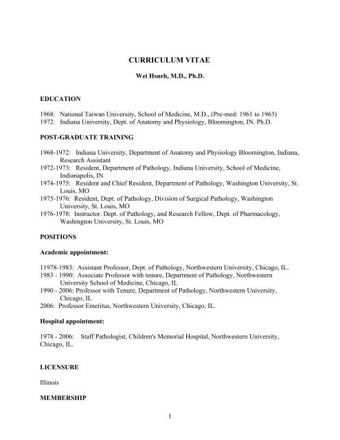 Pr. Wei Hsueh's CV - Association Jacques Benveniste pour la ...