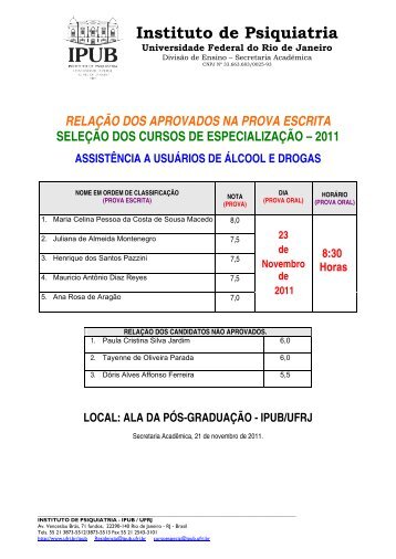 RelaÃ§Ã£o dos aprovados na prova escrita - IPUB - UFRJ