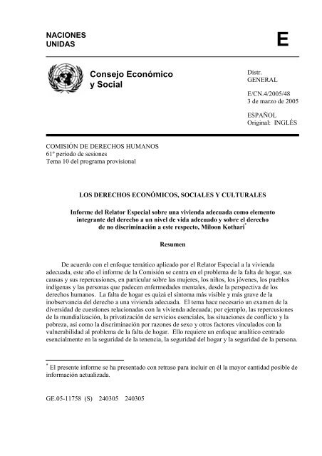 Informe del Relator Especial sobre una vivienda ... - Direito Ã  moradia