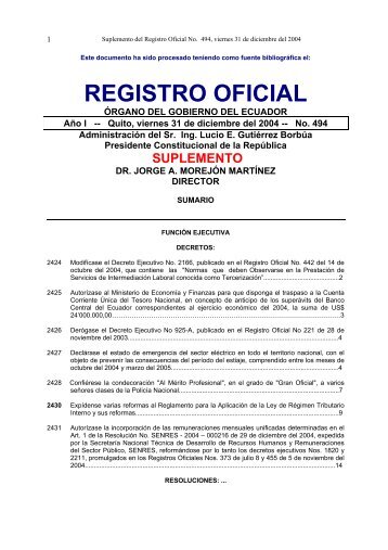 REGISTRO OFICIAL - Servicio de Rentas Internas