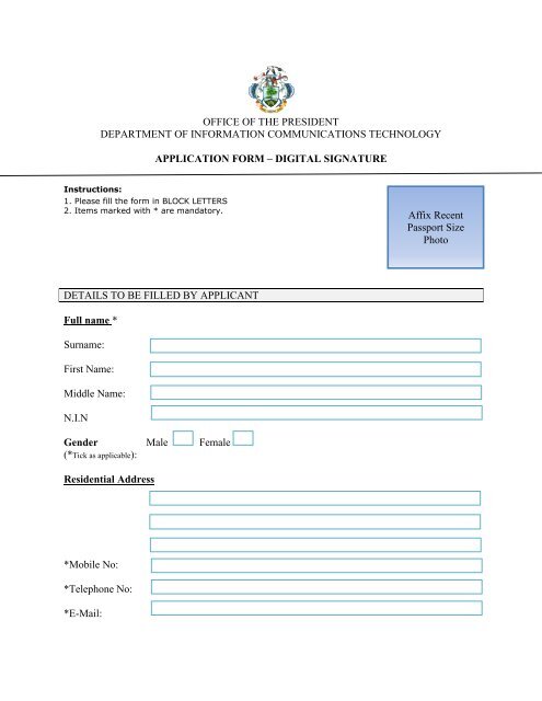 Digital Signature Application Form