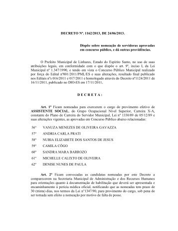 decreto 1162-2013 - nomeia - Linhares