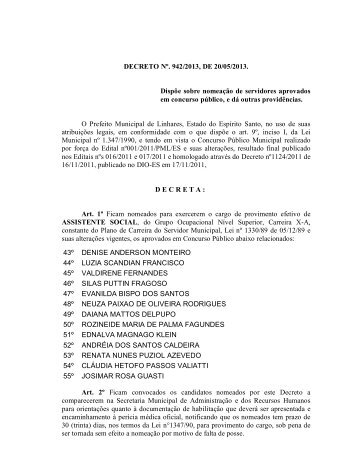 decreto 942-2013 - nomeia - Linhares
