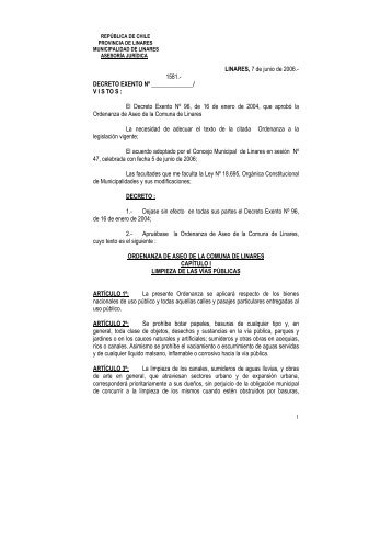 Ordenanza de Aseo - Municipalidad de Linares