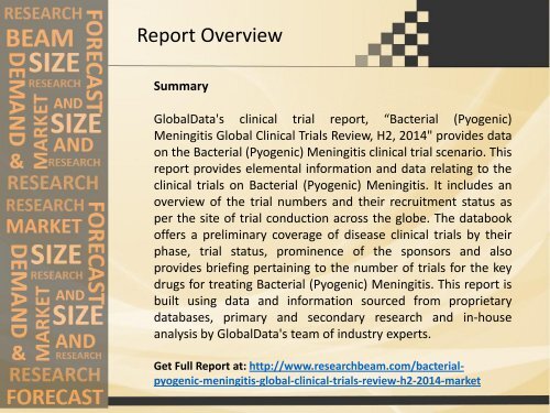 Bacterial (Pyogenic) Meningitis Global Clinical Trials Review, H2, 2014: Market Growth, Commercial Landscape, Analysis: ResearchBeam