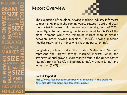 Sewing Machine Markets in the World to 2019 - Market Size, Trends, Key Industry, Development, and Forecasts