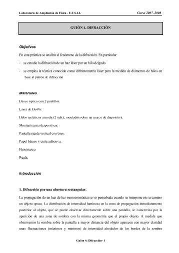 GUIÃN 4. DIFRACCIÃN Objetivos En esta prÃ¡ctica ... - Laser.uvigo.es