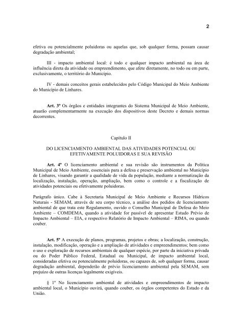 Decreto de RegulamentaÃ§Ã£o do Licenciamento Ambiental - Linhares