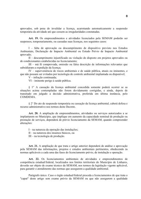 Decreto de RegulamentaÃ§Ã£o do Licenciamento Ambiental - Linhares