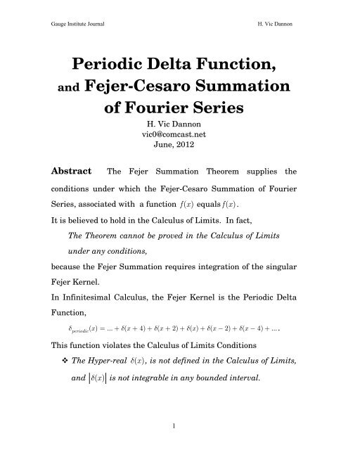 Periodic Delta Function and Fejer-Cesaro - Gauge-institute.org