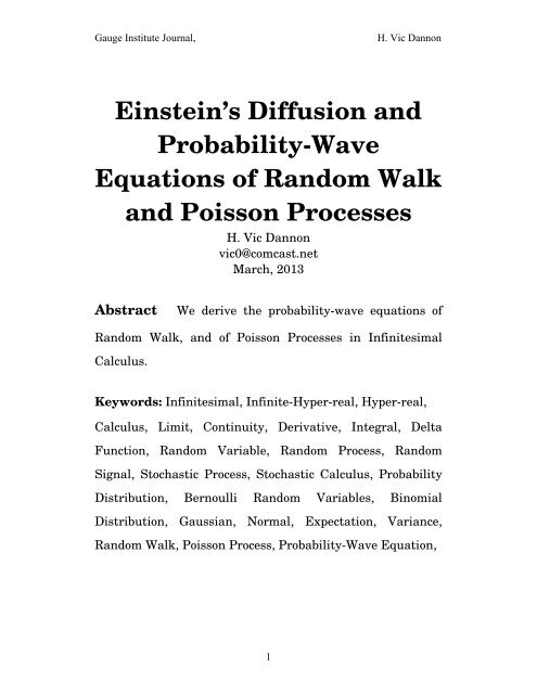 Einstein's Diffusion and Probability-Wave Equations of Random ...