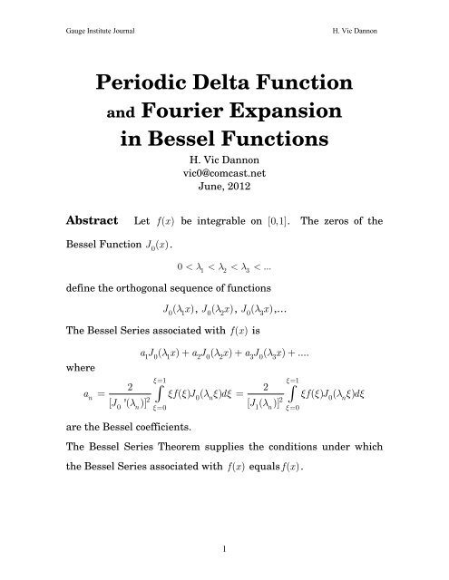 Periodic Delta Function And Fourier Expansion In Bessel Functions