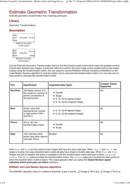 Estimate Geometric Transformation :: Blocks (Video and Image ...