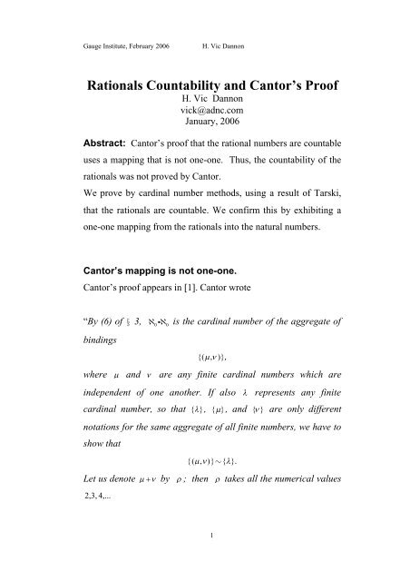 Rationals Countability and Cantor's Proof - Gauge-institute.org