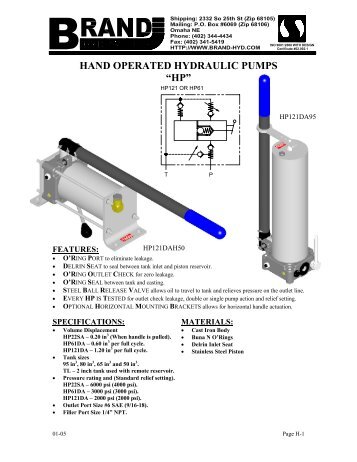 HAND OPERATED HYDRAULIC PUMPS âHPâ - Federal Fluid Power