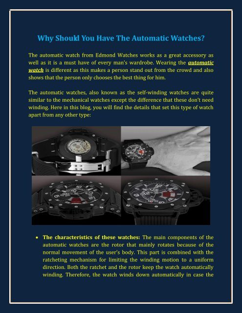Why Should You Have The Automatic Watches?