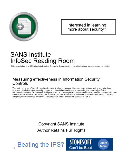 SANS Institute InfoSec Reading Room