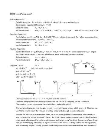 RC / RL circuit âcheat sheetâ Resistor Properties: Cylindrical resistor ...