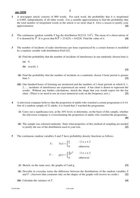 Prob & Stats 2 OCR Past Papers - The Grange School Blogs