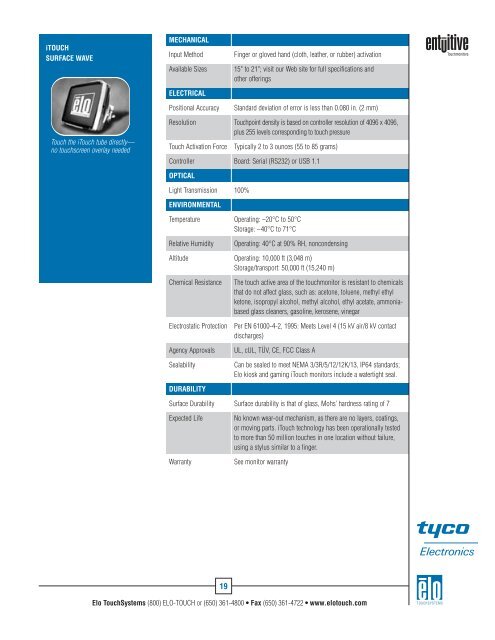 Elo U.S. Touchmonitor Catalog - Tek Solutions