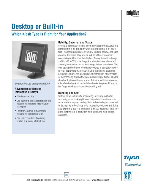 Elo U.S. Touchmonitor Catalog - Tek Solutions