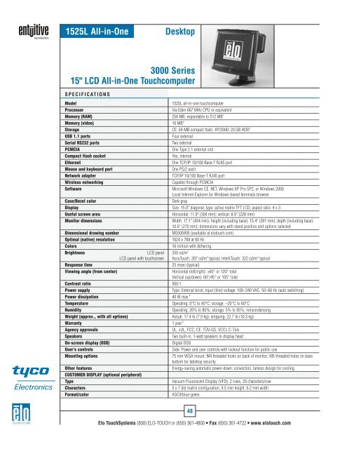 Elo U.S. Touchmonitor Catalog - Tek Solutions