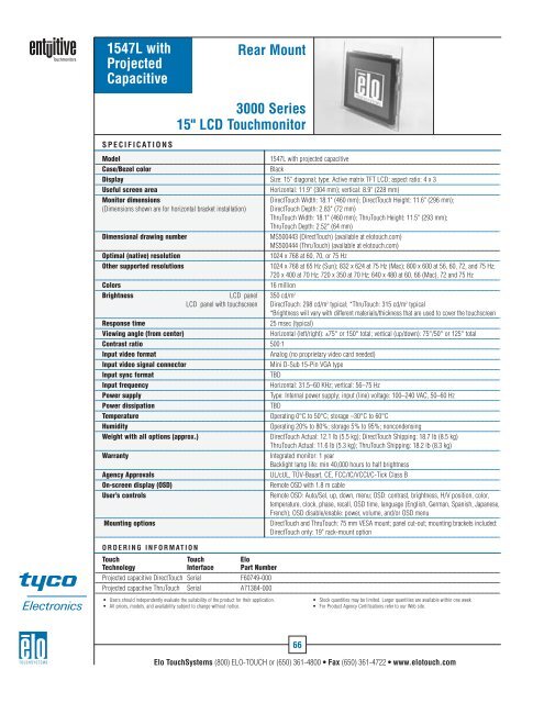 Elo U.S. Touchmonitor Catalog - Tek Solutions