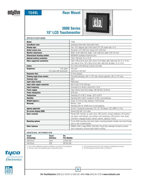 Elo U.S. Touchmonitor Catalog - Tek Solutions