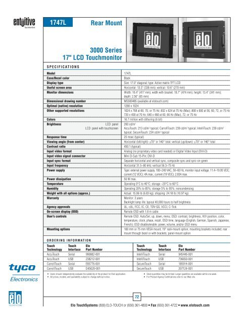 Elo U.S. Touchmonitor Catalog - Tek Solutions