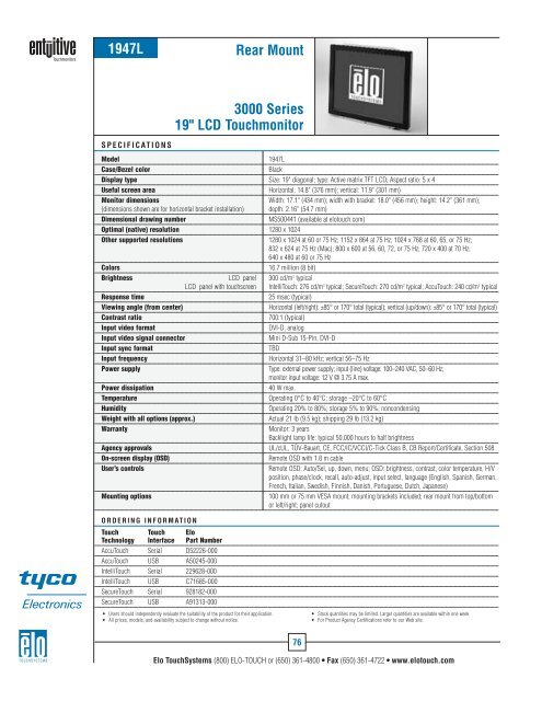 Elo U.S. Touchmonitor Catalog - Tek Solutions