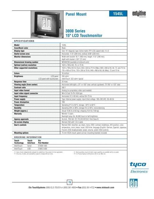 Elo U.S. Touchmonitor Catalog - Tek Solutions