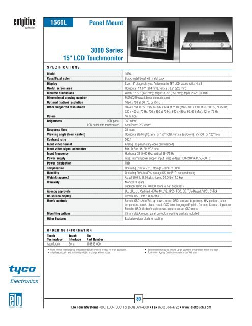 Elo U.S. Touchmonitor Catalog - Tek Solutions