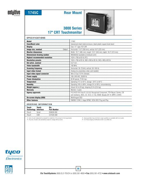 Elo U.S. Touchmonitor Catalog - Tek Solutions